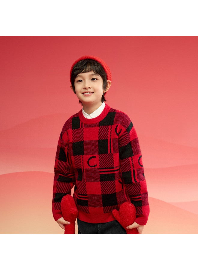 Balabala Chinese Style Plaid Color-block Kids Sweater Boys Girls 2025 Spring New Arrival Toddler Big Child Knitwear - Image 3