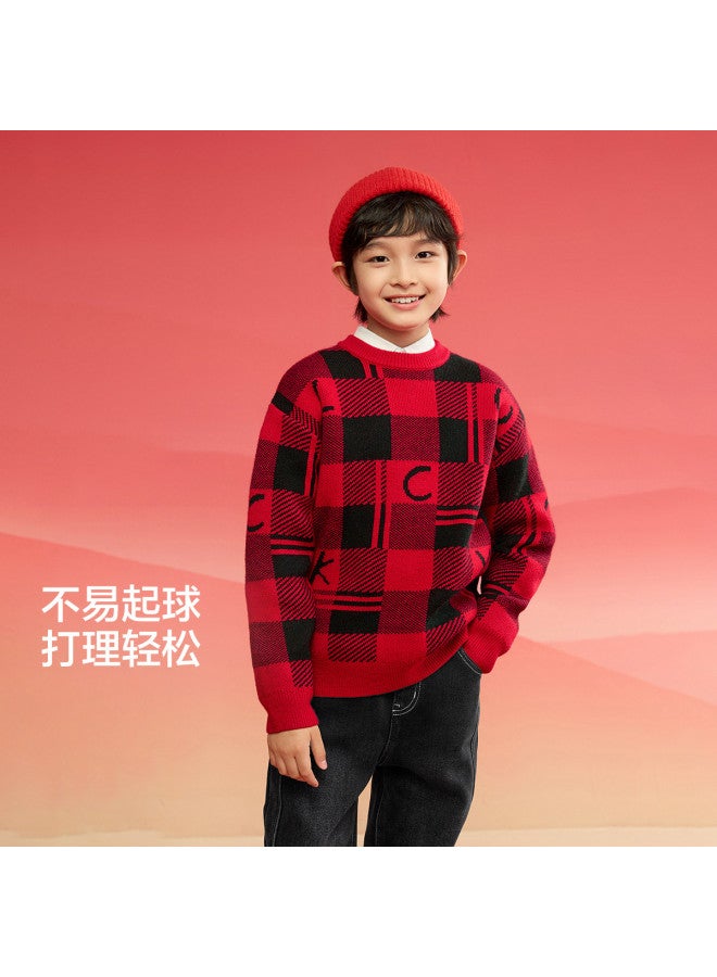 Balabala Chinese Style Plaid Color-block Kids Sweater Boys Girls 2025 Spring New Arrival Toddler Big Child Knitwear - Image 2