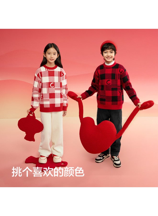 Balabala Chinese Style Plaid Color-block Kids Sweater Boys Girls 2025 Spring New Arrival Toddler Big Child Knitwear - Image 5