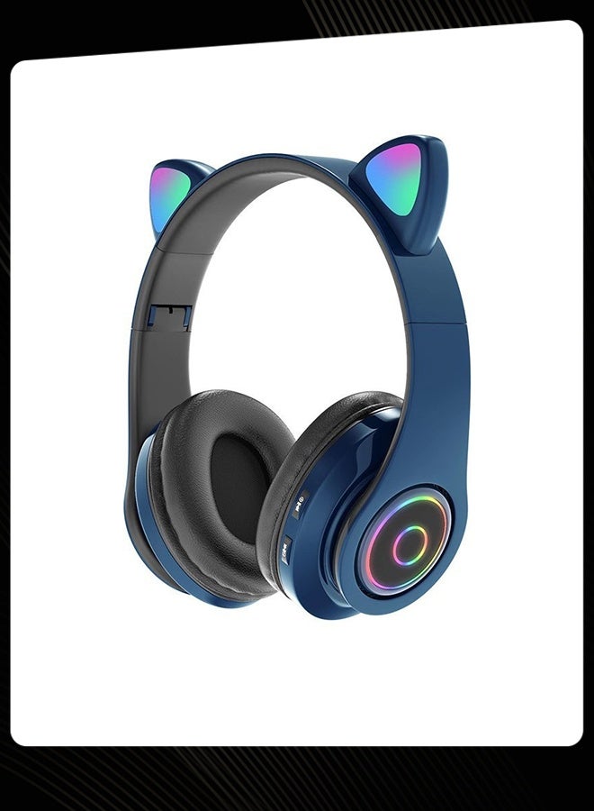 Blue Cat Ear Wireless Bluetooth Headphones with RGB LED Lights, Foldable Over-Ear Headset with Microphone, Stereo Sound, TF Card Support, for Gaming & Daily Use - Image 1