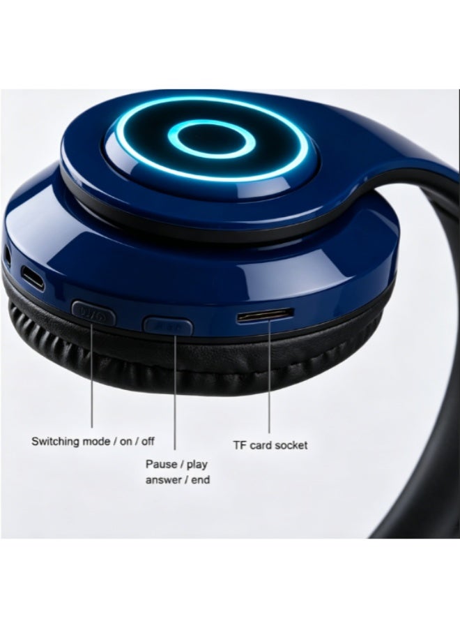 Blue Cat Ear Wireless Bluetooth Headphones with RGB LED Lights, Foldable Over-Ear Headset with Microphone, Stereo Sound, TF Card Support, for Gaming & Daily Use - Image 2
