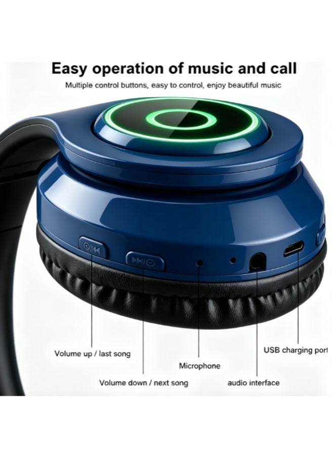 Blue Cat Ear Wireless Bluetooth Headphones with RGB LED Lights, Foldable Over-Ear Headset with Microphone, Stereo Sound, TF Card Support, for Gaming & Daily Use - Image 3
