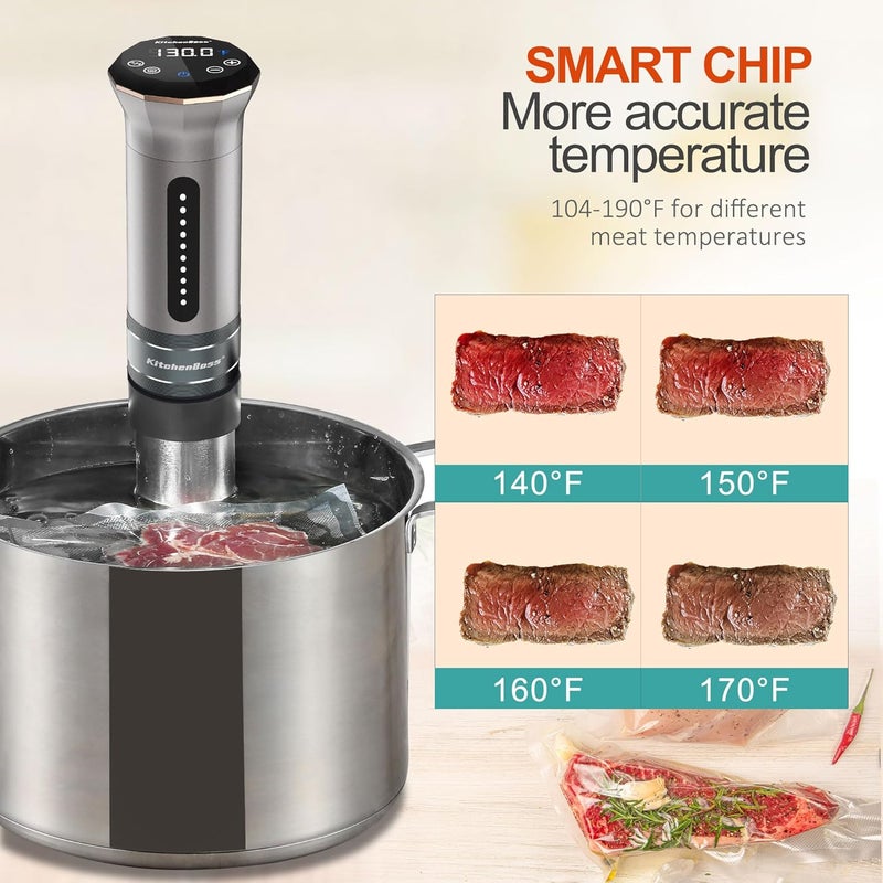 KitchenBoss Sous Vide Cooker Machine: Ultra-quiet 1100 Watt IPX7 Waterproof Water Thermal Immersion Circulator Accurate Temperature Control Digital Display Slow Cooking Sous-vide - Image 4