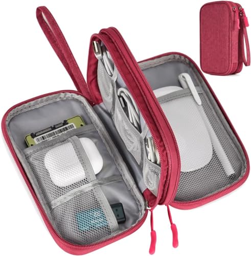 CAOODKDK Electronic Organizer Travel Cable Accessories Bag, Electronic Organizer Case, Waterproof Electronic Accessories Organizer Bag for Power Bank, Charging Cords, USB Cable (Rose Red) - Image 1