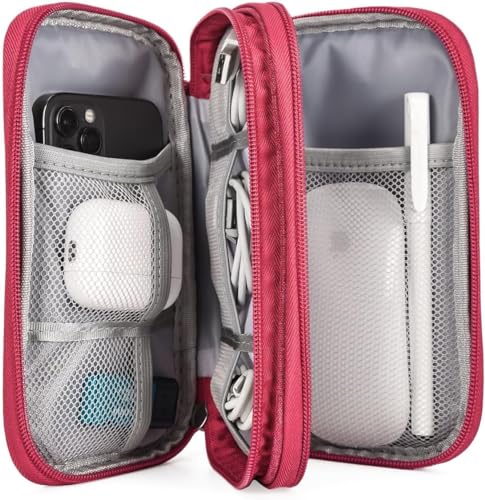 CAOODKDK Electronic Organizer Travel Cable Accessories Bag, Electronic Organizer Case, Waterproof Electronic Accessories Organizer Bag for Power Bank, Charging Cords, USB Cable (Rose Red) - Image 5
