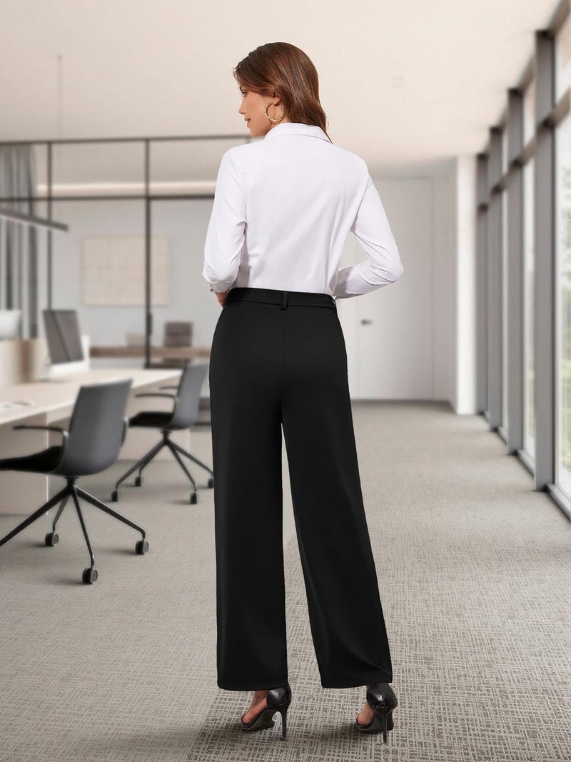 COPYLEAF Dress Pants Women Wide Leg Stretchy Work Pants High Waisted Business Casual Trousers Slacks with Pockets(Black XS) - Image 2