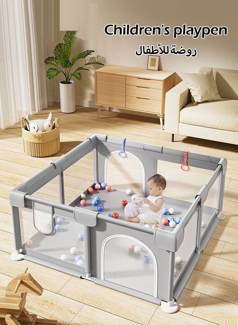 GUDOO حظيرة لعب للأطفال الصغار والرضع، ساحات لعب للأطفال، منطقة لعب آمنة للأطفال في الأماكن المغلقة، بوابة أطفال كبيرة جدًا، حظيرة لعب بها 30 كرة، مركز لعب للأطفال الرضع، 130 × 130 سم - Image 2