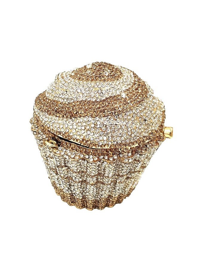 DJBM Cute Cupcake Rhinestone Clutch Diamond Crystal Purse Evening Bags for Women Party Wedding Cocktail Prom, Gold - Image 1