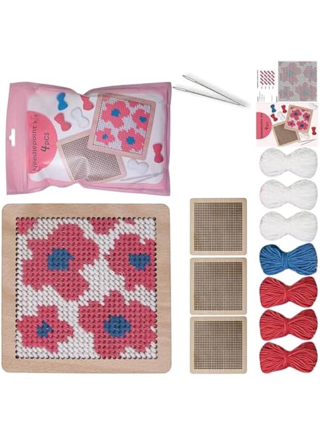 Needle Coaster Set, Embroidery Yarn Kit, Needlepoint Stitching Kit, Needlepoint Coaster, Hand Embroidery Coaster Kit, Coaster Making Kit, Needlepoint Craft Kit - Image 1