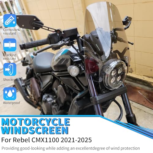 WOOGA Motorcycle Front Fairing Windscreen Windshield Flyscreen Visor Replacement for HO&N&DA Rebel CMX 1100 CMX1100 21-25 Accessories Wind Shield Wind Deflector (Dark Smoke) - Image 2