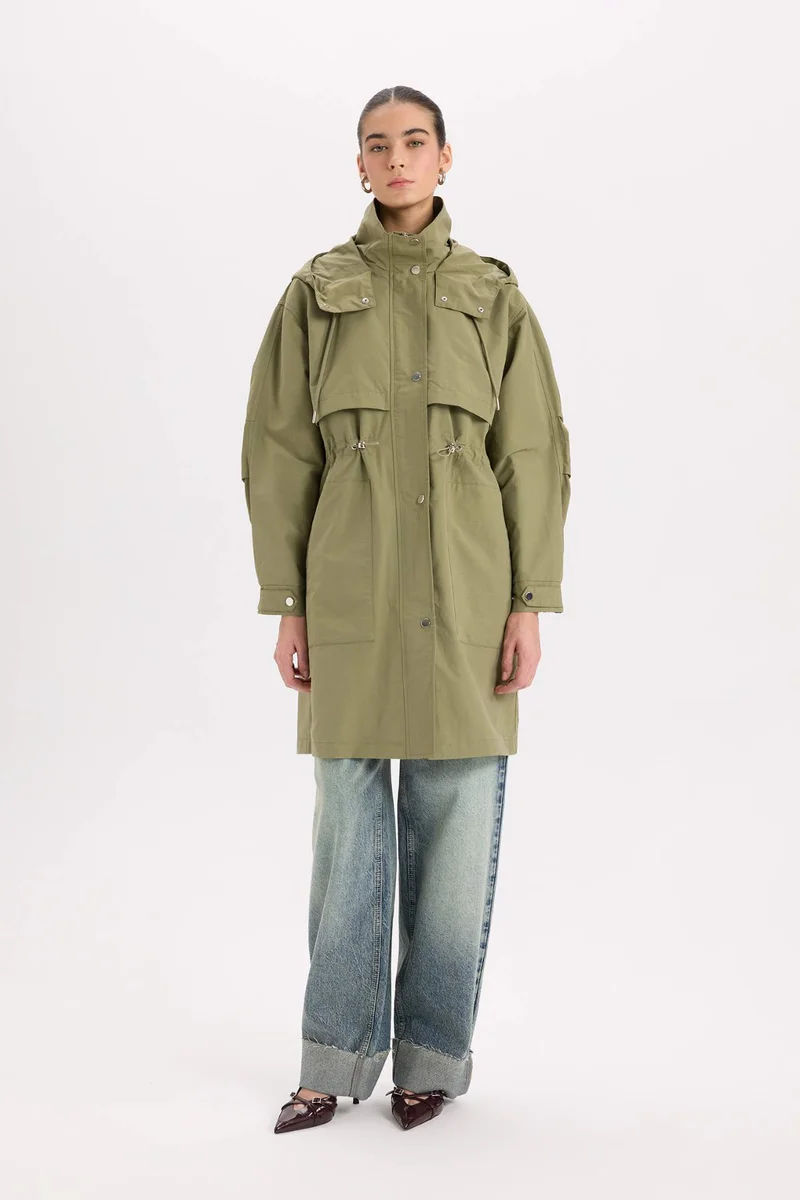 ديفاكتو Oversize Fit Hooded Waterproof Thin Long Jacket