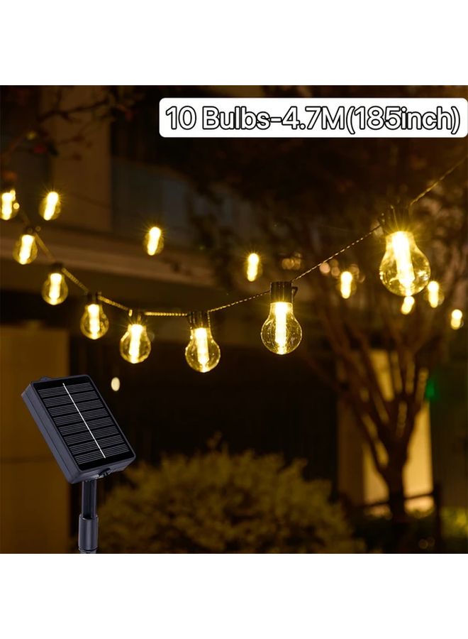 Warm White Solar String Lights 10 LED Bulbs 8 Modes Outdoor Waterproof - Image 1