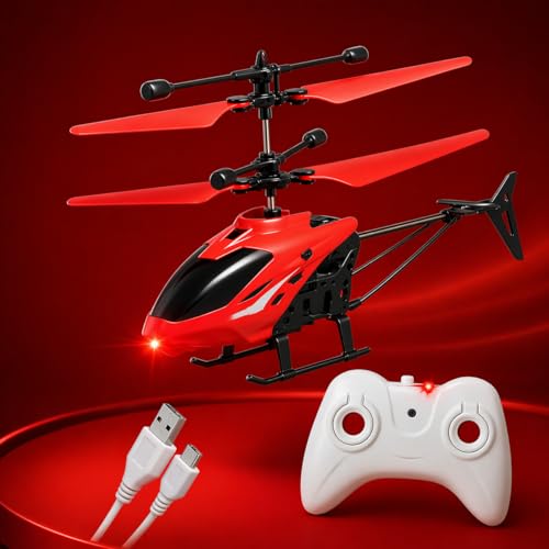 KINGZOMY® RC Helicopter with Hand Gravity Sensor, Flying Remote Control Helicopter Toy, Charging Helicopter with 3D Light & Safety Sensor for Kids Age 4+ Years I Pack of 1 (Red) - Image 1