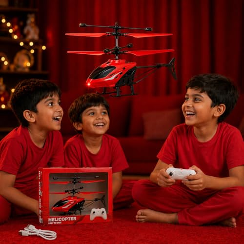 KINGZOMY® RC Helicopter with Hand Gravity Sensor, Flying Remote Control Helicopter Toy, Charging Helicopter with 3D Light & Safety Sensor for Kids Age 4+ Years I Pack of 1 (Red) - Image 5
