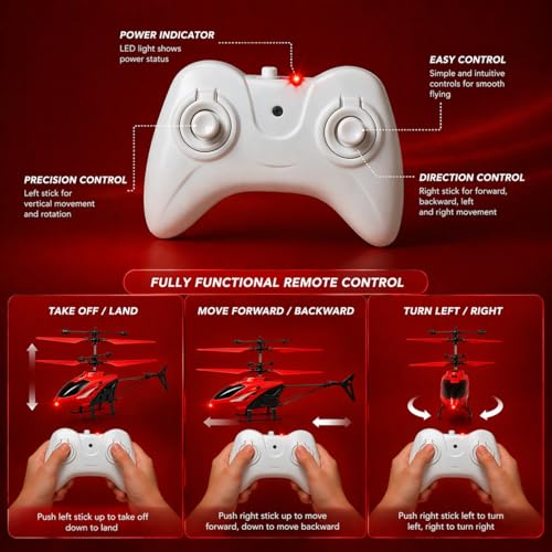 KINGZOMY® RC Helicopter with Hand Gravity Sensor, Flying Remote Control Helicopter Toy, Charging Helicopter with 3D Light & Safety Sensor for Kids Age 4+ Years I Pack of 1 (Red) - Image 4