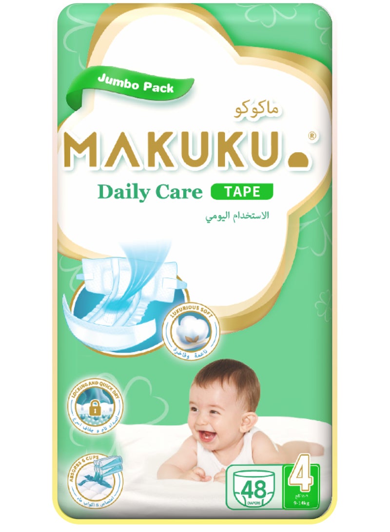 Makuku Daily Care Tape Diapers Jumbo Pack - Size 4 (9-14kg) | 7-11 months | 48 Pieces