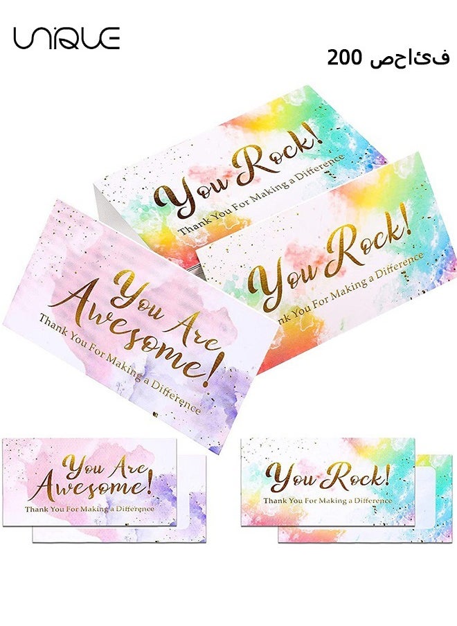 Unique - 200Pcs Thank You Cards, You'Re Awesome Colorful Thank You Note Cards Recognition Postcards Children'S Reward Incentive Small Cards Suitable for Volunteers Nurses Doctors Teachers Students Etc, 2" x 3.5" - Image 1
