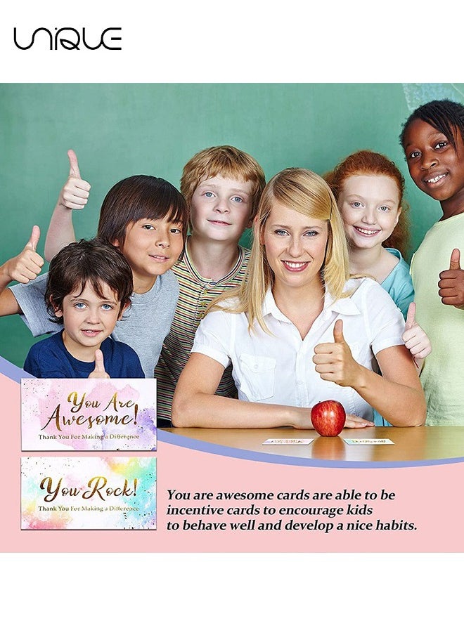 Unique - 200Pcs Thank You Cards, You'Re Awesome Colorful Thank You Note Cards Recognition Postcards Children'S Reward Incentive Small Cards Suitable for Volunteers Nurses Doctors Teachers Students Etc, 2" x 3.5" - Image 1