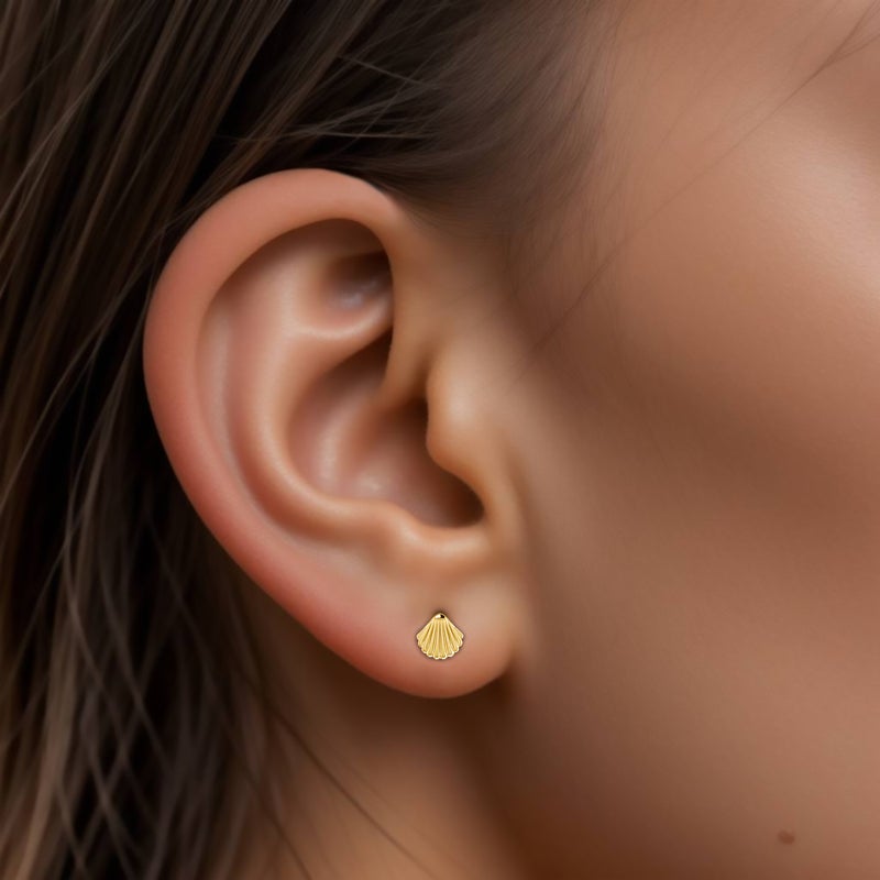 Miss L' by L'azurde Seashell Stud Earrings in 18K Gold - Image 2
