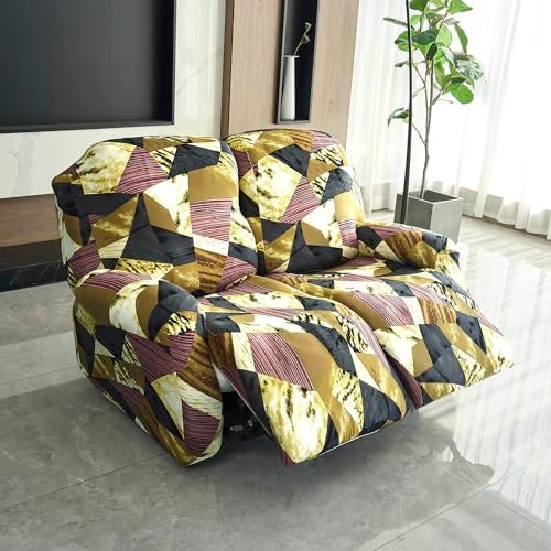 HOKIPO 'Elira Series' Polyester Blend 140Gsm Stretchable Recliner Sofa Cover 2 Seater, Wine Abstract Geometry (Ar-4941-C5) - Image 1