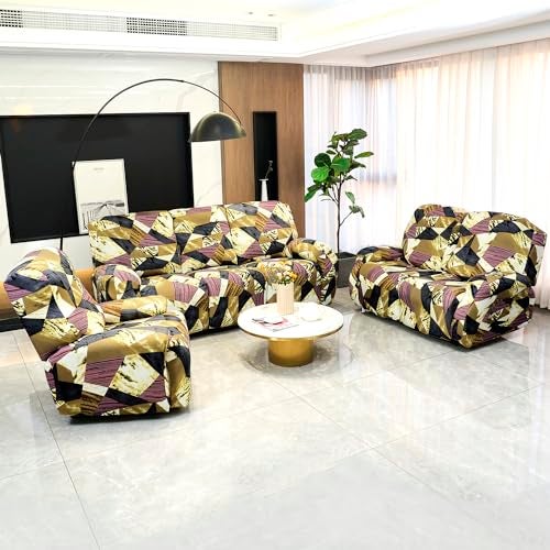 HOKIPO 'Elira Series' Polyester Blend 140Gsm Stretchable Recliner Sofa Cover 2 Seater, Wine Abstract Geometry (Ar-4941-C5) - Image 2