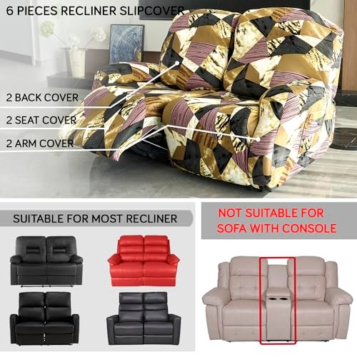 HOKIPO 'Elira Series' Polyester Blend 140Gsm Stretchable Recliner Sofa Cover 2 Seater, Wine Abstract Geometry (Ar-4941-C5) - Image 3