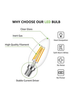 لمبة إضاءة LED E14، برغي صغير لمصابيح الشموع، 5.5 وات 530 لومن، 55 وات مكافئة SES E14 لمبة عتيقة، مصابيح LED بيضاء دافئة 2700 كلفن C35، زاوية شعاع 360¬∞، خيوط شفافة، غير قابلة للتعتيم، عبوتان¬†[فئة الطاقة أ] - pzsku/Z920B8E2E4DF72E94474DZ/45/_/1700119018/22371e6c-a663-46f9-a824-21d2538a3d56