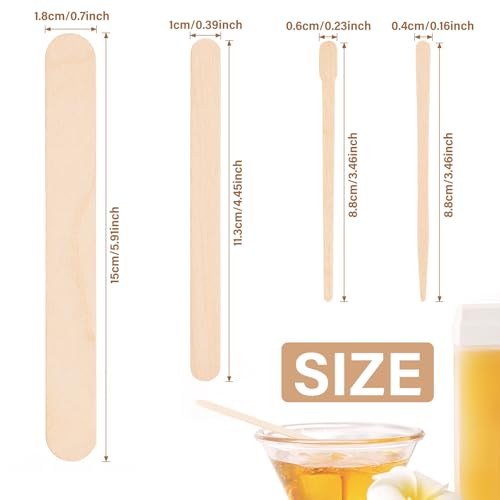 EWVVSS 4 Styles 500 Pcs Waxing Sticks Assorted Wax Applicator Sticks For Body Legs Face With Small Medium Large Sizes Wood Popsicle Sticks For Waxing Or Wood Craft Sticks - Image 3