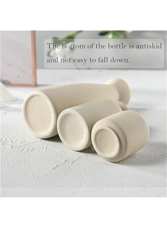 هوكور LukRosey Beige Ceramic vase Set-3 Small Flower vases for Decor,Modern Boho Farmhouse Home Decor,Decorative vase for Pampas Grass&Dried Flowers,idea Shelf,Table,Bookshelf,Entryway- Distressed - Image 2