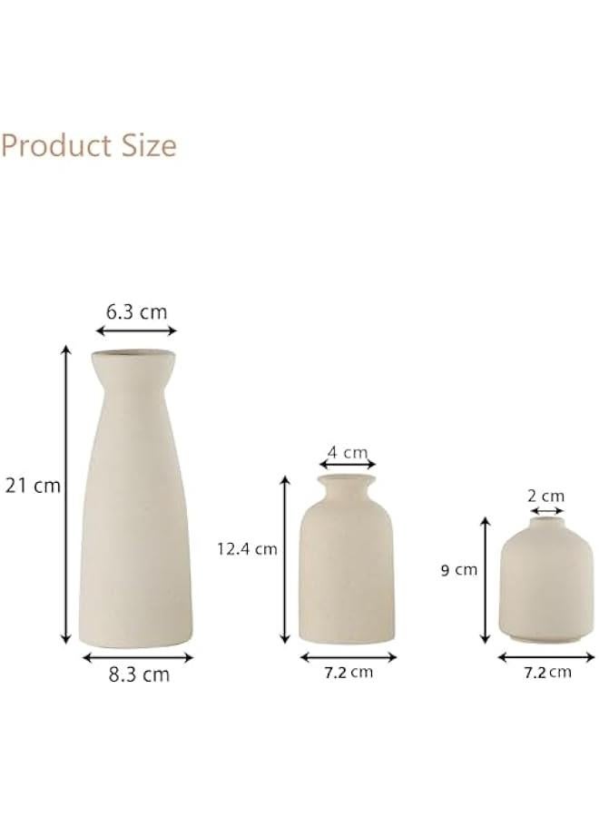 هوكور LukRosey Beige Ceramic vase Set-3 Small Flower vases for Decor,Modern Boho Farmhouse Home Decor,Decorative vase for Pampas Grass&Dried Flowers,idea Shelf,Table,Bookshelf,Entryway- Distressed - Image 3