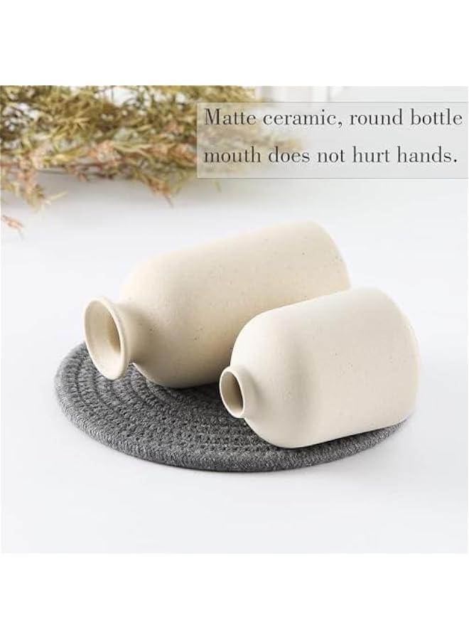 هوكور LukRosey Beige Ceramic vase Set-3 Small Flower vases for Decor,Modern Boho Farmhouse Home Decor,Decorative vase for Pampas Grass&Dried Flowers,idea Shelf,Table,Bookshelf,Entryway- Distressed - Image 4