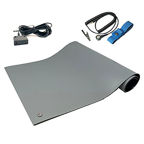 Static Care RubberStat Dual Layer ESD Compliant Workstation Rubber Table Mat Kit Soldering Cell Phone Repair with Wrist Strap Set and Ground Cord 36x16 Grey - Image 1