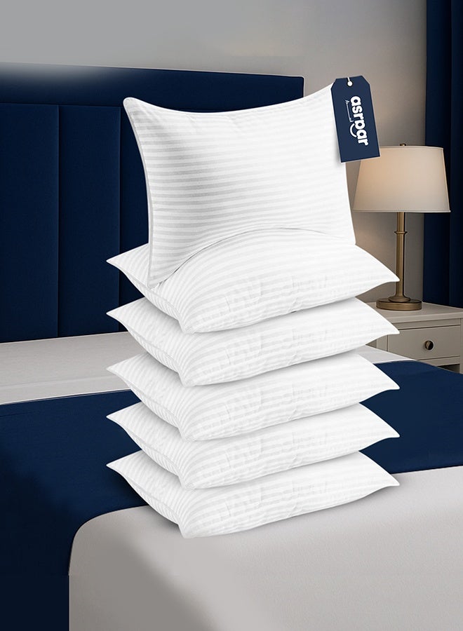 Asraar 6 Pieces | Hotel Quality Striped Microfiber Sleeping Pillow – Extra Soft – 1200g – 75×50 cm - Image 1
