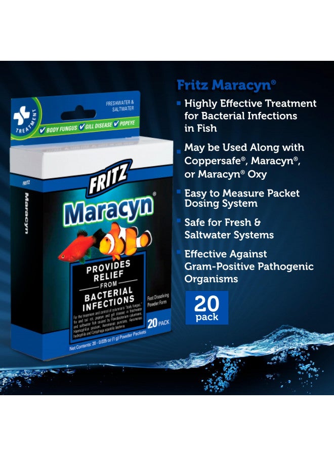 Fritz Maracyn - for Saltwater and Freshwater gram-Positive Relief from Bacterial gil, Popeye, More - Easy dose Packets, 20 Count