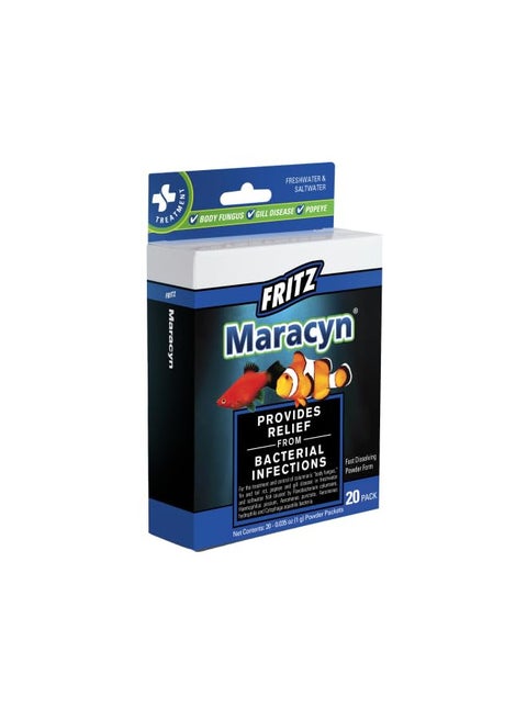 Fritz Maracyn - for Saltwater and Freshwater gram-Positive Relief from Bacterial gil, Popeye, More - Easy dose Packets, 20 Count