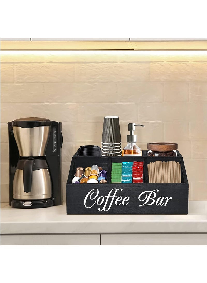 Topyich Coffee Station Organizer for Counter, Wood Coffee Pods Holder Storage Basket, Coffee and Tea Condiment Storage Organizer, Rustic Coffee Bar Decor for Coffee Accessories Organizer - Image 5