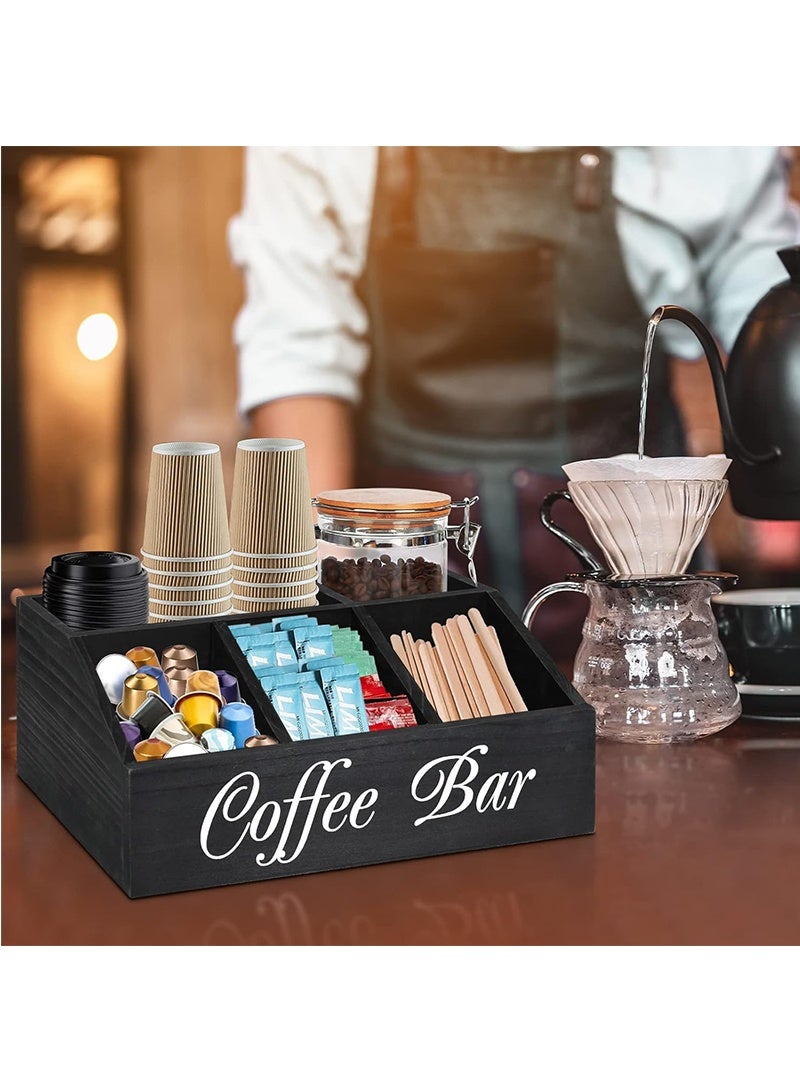 Topyich Coffee Station Organizer for Counter, Wood Coffee Pods Holder Storage Basket, Coffee and Tea Condiment Storage Organizer, Rustic Coffee Bar Decor for Coffee Accessories Organizer - Image 4