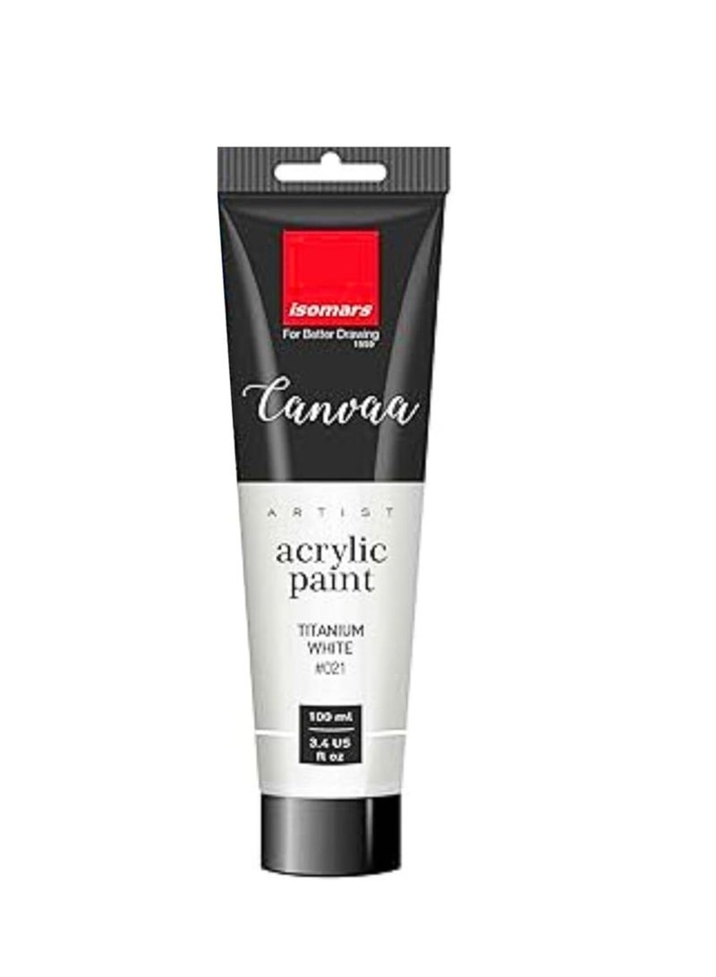 Isomers Canvaa Acrylic Paint 100ml Vibrant Pigmented & Fadeproof Colors - ARTIST SERIES - For Canvas Painting, Scrap Book, Paper Board, Wood & Terracotta Titinum White - Image 1