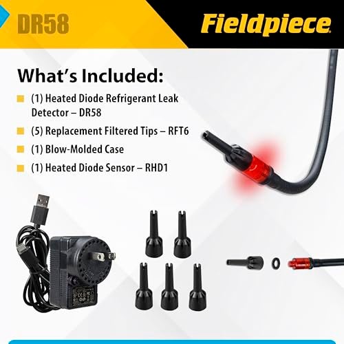 Fieldpiece - DR58 Heated Diode Refrigerant Leak Detector - Ultra-Sensitive Leak Sniffer with Large, Backlite LCD Screen - Lightweight HVAC Tool - Image 5