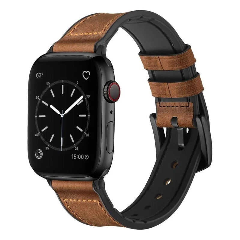 Bluejw Crazy Genuine Leather and Silicone Watch Band Replacement Straps for Apple Watch Series 8 7 6 Ultra – Easy to Replace the Watch Strap - Image 2