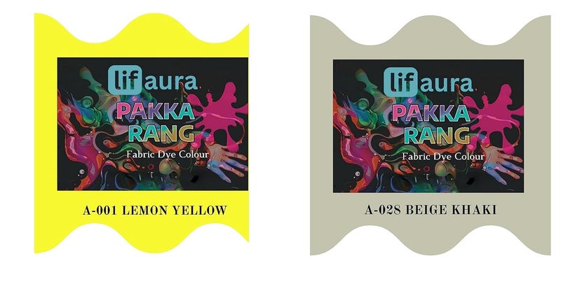 Prokart Lifaura Pakka Rang Fabric Permanent Dye Color Kit Pack of 6 Sachets 5g Each 30g Pack with 30g DyfixerShadeA001 Lemon Yellow01 Khaki28 Each Color 3 sachets - Image 1