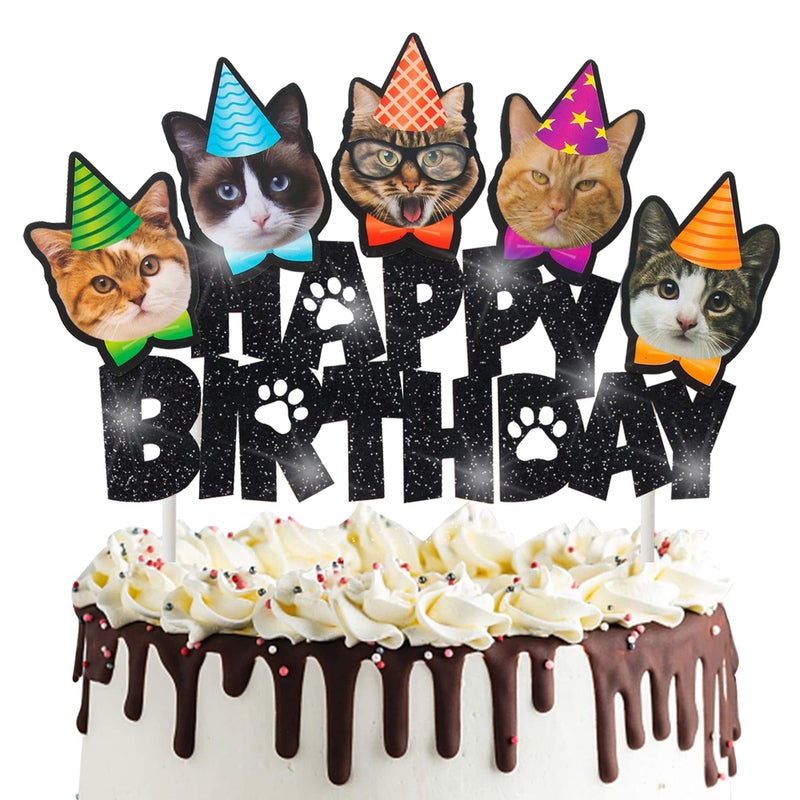 umoni Cat Happy Birthday Cake Topper Cat Theme Party Cake Decoration for Meow Kitty Cat Birthday Party Baby Shower Supplies - Image 2