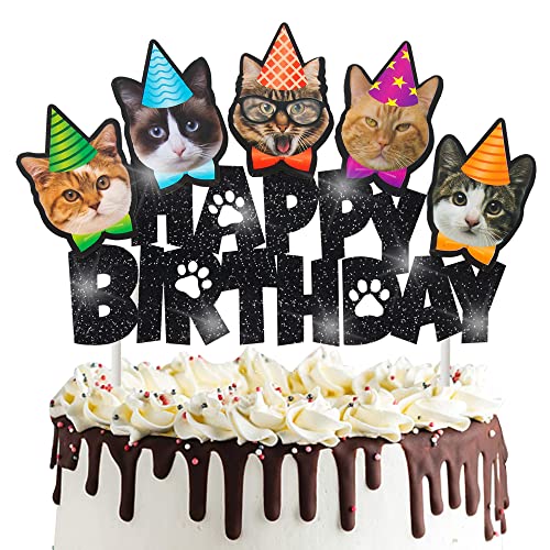 umoni Cat Happy Birthday Cake Topper Cat Theme Party Cake Decoration for Meow Kitty Cat Birthday Party Baby Shower Supplies - Image 1
