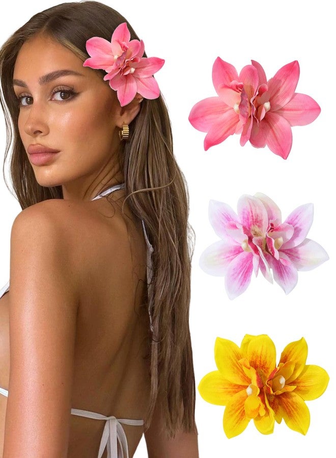 WELROG 3 Pieces Hawaiian Flower Hair Clips for Women - Artificial Tropical Flower Hair Pin Orchid Beach Party Wedding - Image 1