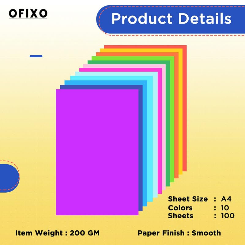 OFIXO 100 Pieces Colour Sheets Copy Printing Papers/Art and Craft Paper A4 Sheets Double Sided Coloured Origami Folding DIY Craft Smooth Finish Home, School, Office Stationery (10 Sheets each color) - Image 5