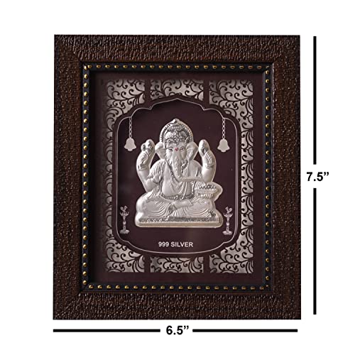 Hem Jewels Pure Silver Lord Ganesh Frame For Gift & Home Decor (7.5x6.5 Inch) (Pack of 1), Rectangular, Wall Mount - Image 2