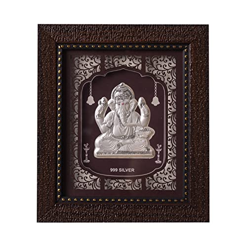Hem Jewels Pure Silver Lord Ganesh Frame For Gift & Home Decor (7.5x6.5 Inch) (Pack of 1), Rectangular, Wall Mount - Image 1