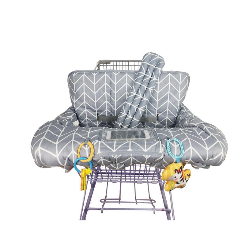 ICOPUCA Shopping Cart Cover for Baby, 2 in 1 cart Cover for Babies N high Chair Cover, Padded Grocery cart seat Cover for Baby Girl boy, with 1” Thick/Removable/Reversible Cushion, Grey; - Image 1