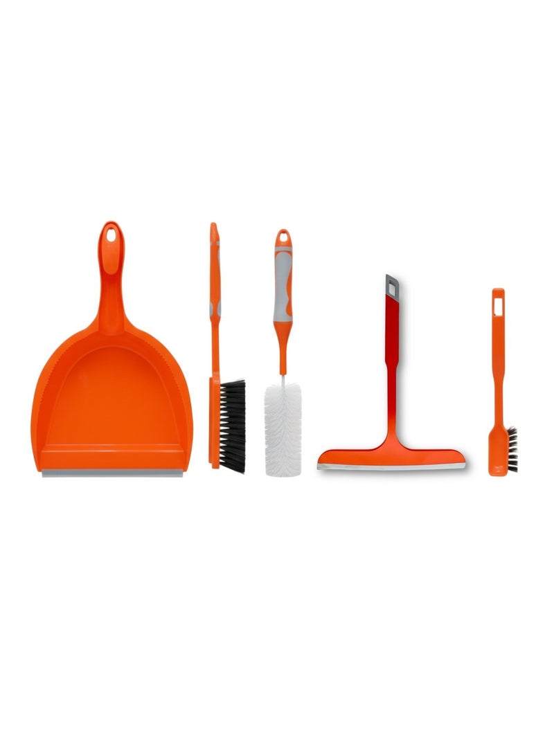 Houzi 5 Set Cleaning Tools For Home Dustpan, Brush, Squeegee, Bottle brush, Hard brush Durable and Strong Best for Home Office Shop - Image 1