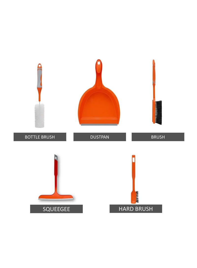 Houzi 5 Set Cleaning Tools For Home Dustpan, Brush, Squeegee, Bottle brush, Hard brush Durable and Strong Best for Home Office Shop - Image 2
